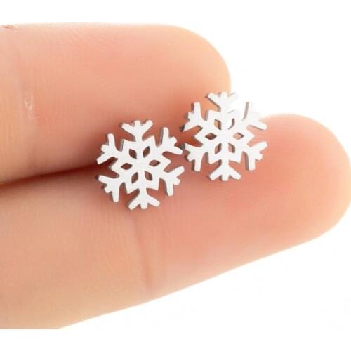 New Lovely Snowflake Charm Earring For Women Christmas Gift Stainless Steel Stud Earring Jewelry Accessories Brincos Bijoux