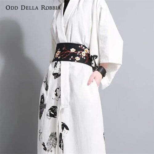 OddDellaRobbia Four Seasons New Vintage Style Japanese Plum Embroidery Pu Waist Seal Wild Winding Lace Belt 112