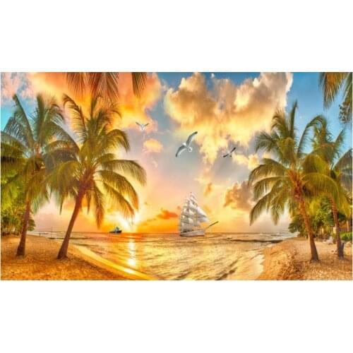 Custom photo wallpaper for walls 3 d wallpaper mural Evening seaside landscape mediterranean. Tree. Seagull mural wall papers