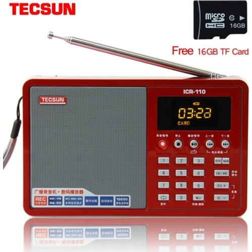 Tecsun ICR-110 with 16GB TF card Digital Portable AM/FM Radio + MP3 Player + Desktop/Laptop Computer USB Speaker + Recorder