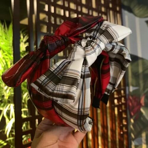 Posidon Solid Colors Grid PU Wide Brimmed Hair Bowknot Hair Band for Women Headbands Hairbands Headwear 2019 New Arrival