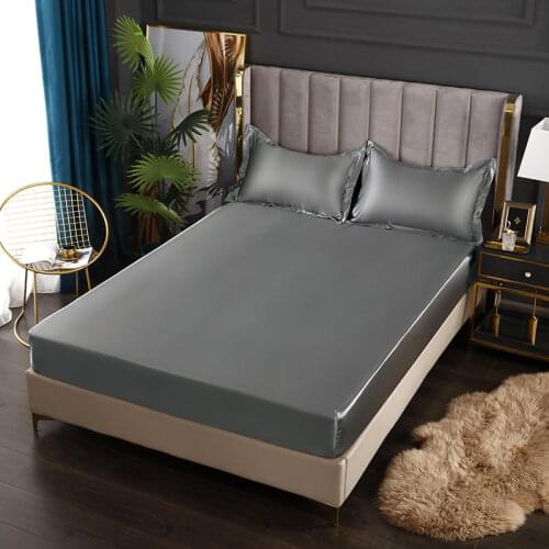 Super Soft Silk Set Fitted Bedsheet Set with Pillow case Cool Mattress Cover Suitable (Depth) 5-25cm With Pillow Case
