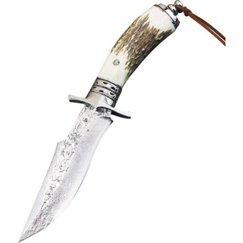 Damascus Steel Straight Knife Handmade forged Damascus steel hunting knife 60 HRC Damascus Steel fixed Blade Survival knife