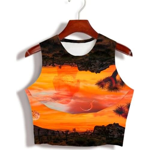 Custom Made your own designs Sublimation Print World Time Upside Down - Forest Elevation Milk Silk sleeveless Crop Tops