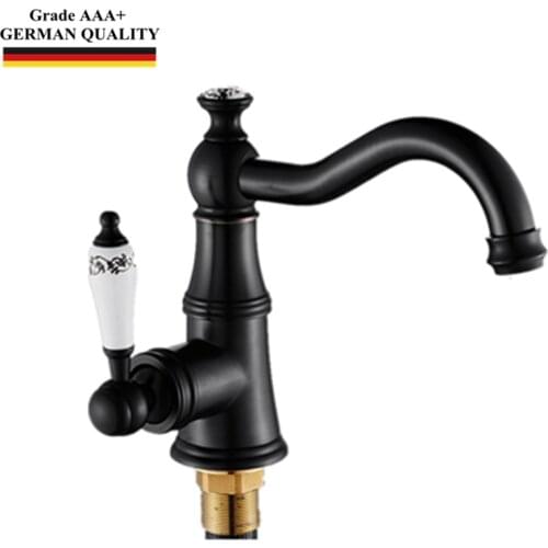 Temkunes Black Basin Faucet for Bathroom Sink Deck Mounted Single One Handle Hole Tap Mixer Brass Chrome torneira para banheiro