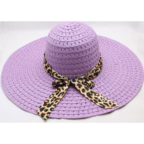 Purple Straw Hat For Women Summer Beach Large Hat For Lady Cute Decortion Uvproof Sunhat For Photograph