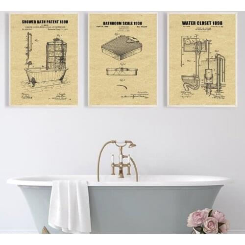 Bathroom Blueprints Vintage Posters and Prints Toilet Decor Water Closet Sign Wall Art Canvas Painting Bathroom Decoration