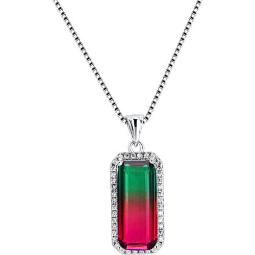 RongXing Female Fashion Gradient Crystal Rainbow Zircon Geometric Pendant Necklaces for Women White Gold/Rose Gold Necklace Gift