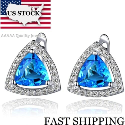 USA STOCK Uloveido Purple Crystal Stud Earrings for Women Bijoux Silver Earring Charms Jewelry Blue Cubic Zirconia R449