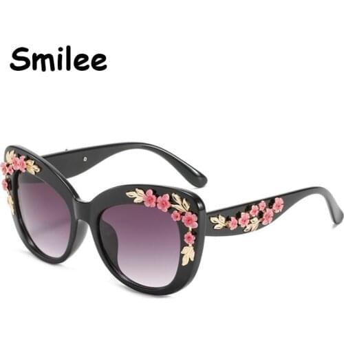 Unique Flower Black Cat Eye Sunglasse Women Luxury Brand Summer Beach Photograph Eyewear Oversized Gradient Female Sun Glasses