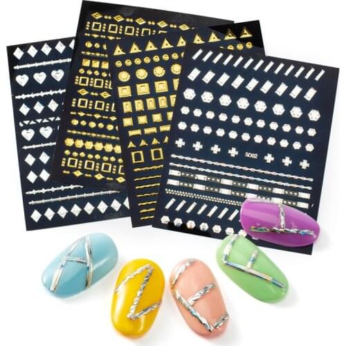 1Pcs Nail Art Jewelry Metal Sticker 5D Nail Art Decal Hot Stamping Sticker Gold and Silver Phototherapy Hot Stamping Stickers