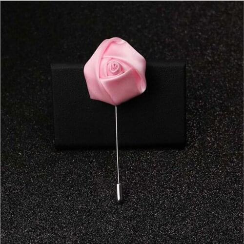 100Pcs Best Man Groom Boutonniere Pink Silk Satin Rose Flower buttonhole Wedding Party Prom Man Suit Corsage Pin Brooch