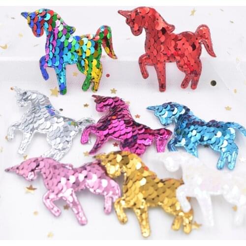 16Pcs Glitter Colorful Unicorn Appliques with Sequins Embroider Padded Patches for Clothes Sewing Supplies Hair Hat Ornament F45
