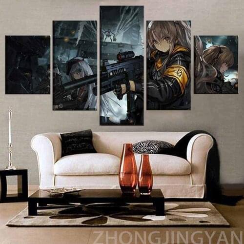 5 Piece Wall Art Canvas Anime Game Figure Armed Girl Modular Pictures Home Decor Prints Modern Living Room Decoration Paintings