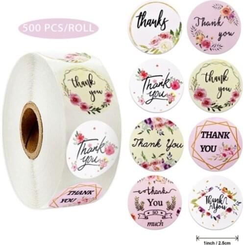 500pcs/pack Roll Thank You flower sticker gloss stickers seal label holiday gift decoration stationery Handmade diy 25MM