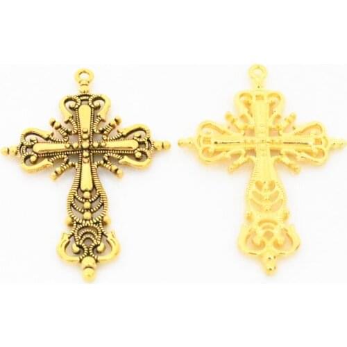 63x42x4mm 4pcs/lot Antique Gold and Gold Colors Plated Crosses Charms Pendant DIY Handmade Jewelry Accessories