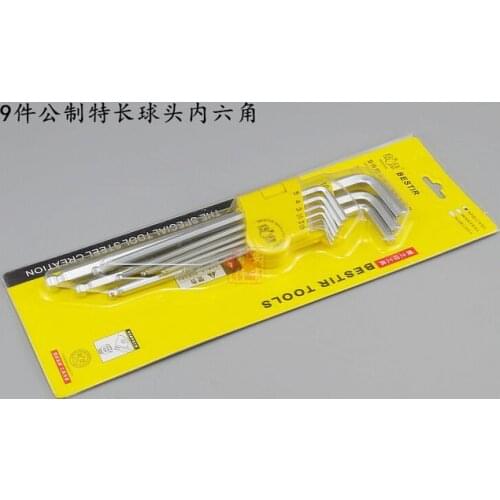 BESTIR taiwan 9pcs(1.5,2,2.5,3,4,5,6,8,10)mm metric extra extender ball head allen key wrench set NO.94102 freeshipping