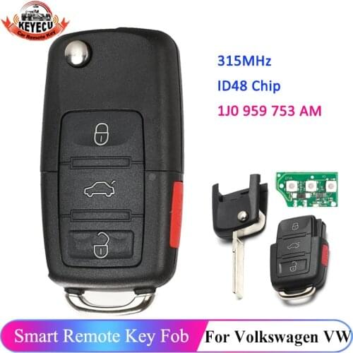 KEYECU 1J0959753AM 1J0 959 753 AM Car Remote Key for VW Beetle Golf Passat Jetta 315MHz ID48 Chip 5FA008399-30 2000-2006 Key Fob