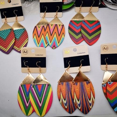 Free Shipping!Gold metal printing wooden earring