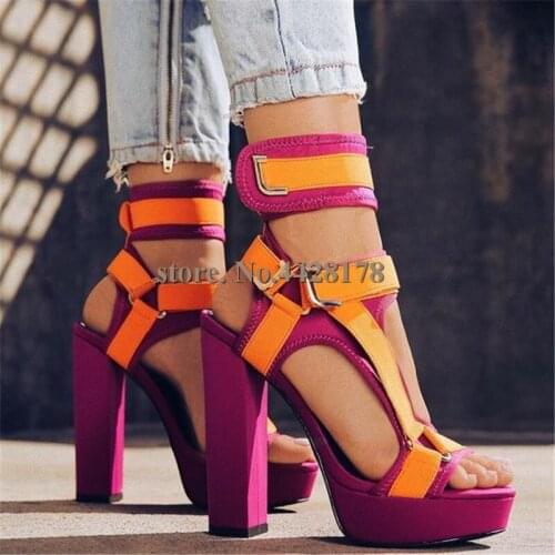 Fashion Design Open Toe Platform Sandals Women Suede Leather Chunky High Heel Summer Sandals Strippers wedding Shoes Woman 2020
