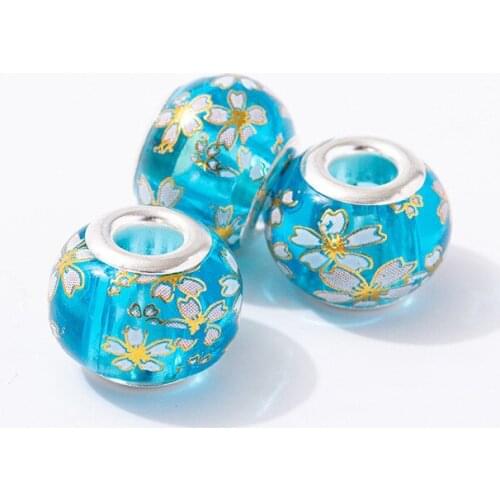 10Pcs Flower Big Round Large Hole European Beads Glass Spacer Beads Charms fit Bracelet Bangle Chain Necklace for Jewelry Making