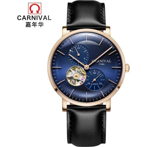 Men Sport Mechanical Watches Top brand CARNIVAL Tourbillon Automatic Watch Men Small second dial 24hours display skeleton watch