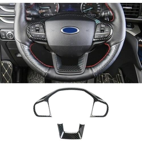 ABS Carbon Fiber Interior Steering Wheel Decoration Cover Trim for Ford Explorer 2020 2021 Car Styling Moldings