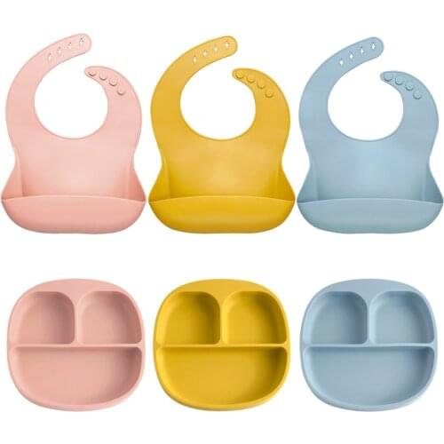 BPA Free Baby Silicone Tableware Waterproof Bib Adjustable ChildrenFood Sucker Bowl Bib Baby Accessories