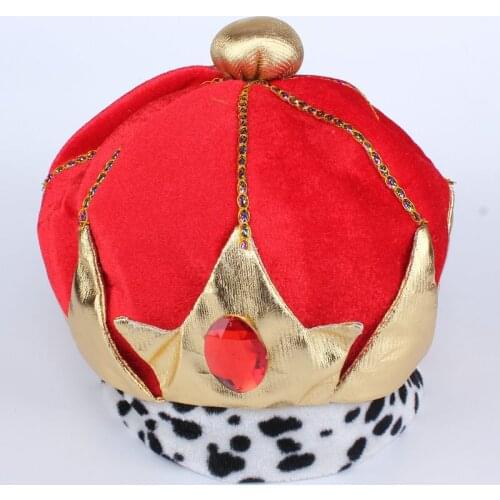 Royal King Costume Plush Hat Red Blue Mardi Gras Boy Kids Children King Crown Hats Fancy Dress Costume Props Christmas Halloween