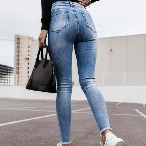 Large Size Small Foot Jeans with Holes Long Pants Ripped Hole High Waist Denim Skinny Women Jeans for Daily Life Skinny Feet