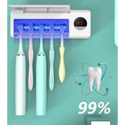 UV Toothbrush Sanitizer Multifunctional Bathroom Wall Mounted Sterilizer Holder Timing Function Toothbrush Organizer