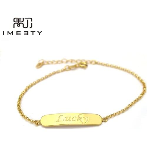 IMEETY custom bracelet jewelry silver handmade engraved bar bracelet with any names personalized your bar bracelets women