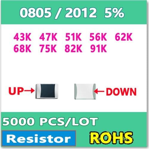 JASNPROSMA 0805 J 5% 5000pcs 43K 47K 51K 56K 62K 68K 75K 82K 91K smd 2012 OHM high quality new goods Resistor