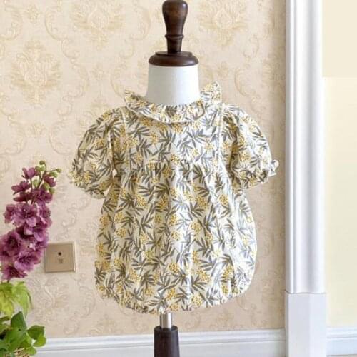 Newborn baby clothes crawl girl summer short sleeve flower jumpsuit cotton