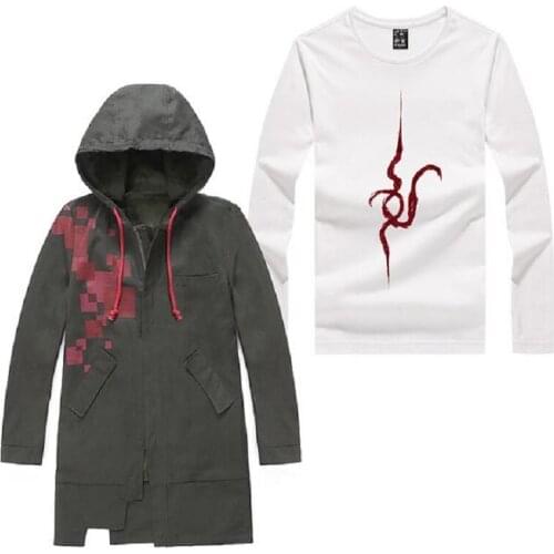 Super Danganronpa 2 Komaeda Nagito Jacket Army Green Coat Trench T-shirt Tops Tee Shirt Cosplay Costume Daily Casual Clothing