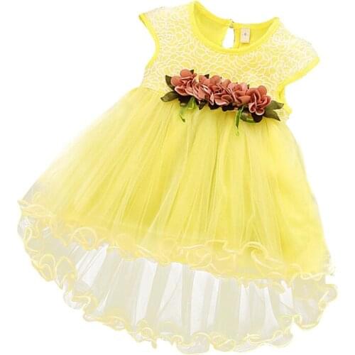 Summer Girls Chiffon Flower Ruffles Dress For Birthday Party Solid Infant Baby Kids Girls Fluffy Tulle Lace Princess Dress 6M-3Y