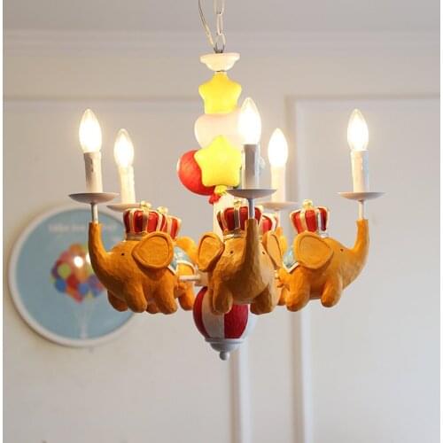 Royal Flying Elephant Chandelier Childrens Room Lamp Boy Girl Bedroom American Cartoon Baby Elephant Candlestick Lamp LB12306