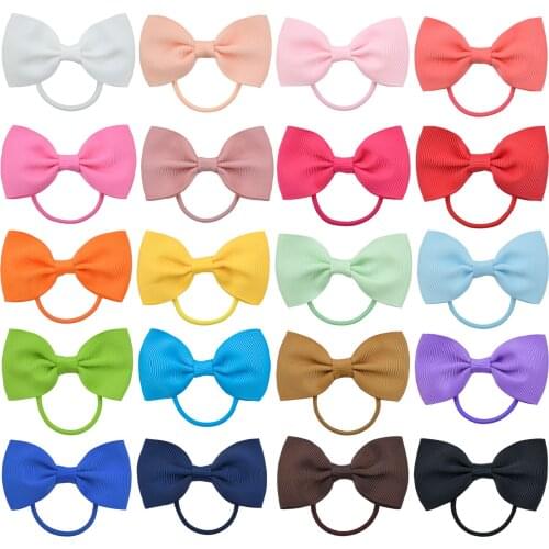 MengNa Girls Solid Bow Elastic Hair Band Ponytail Hair Holder Ribbon Bows Newborn Girls Hair Rubber/ Hair Circle Ties 200pc/lot