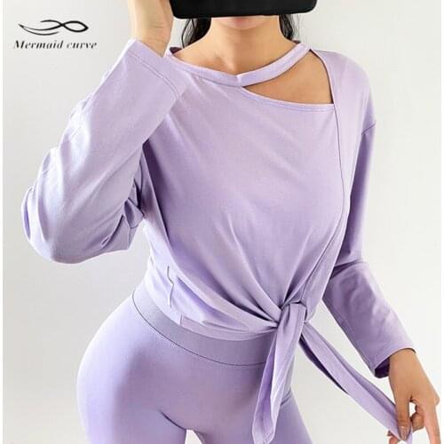 Oblique Shoulder Design Modal Cozy Loose Yoga T-Shirt Sports Long Sleeve Bandage Top Women Quick Dry Running Workout Clothes