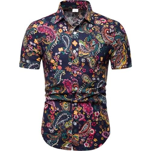 Paisley Shirt Men Hawaiian Shirt 2021 Fashion Vintage Shirt Mens Cotton Linen Dress Shirts Beach Hawaii Shirt Camisa Masculina