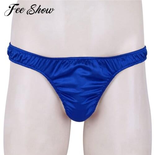 Mens Lingerie Cueca Sexy Soft Shiny Satin Gay Mens Underwear Briefs Ruffled Low Rise Sissy Briefs Men Thong Underwear Panties