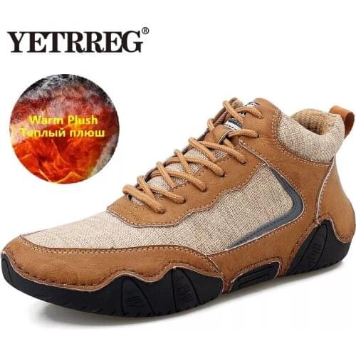 New Winter Mens Boots Plush Warm Mens Snow Boots Non-slip Mens Ankle Boots Handmade Motorcycle Boots Outdoor Mens Shoes