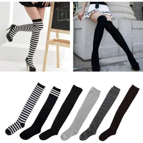 New Fashion Japanese-style Sexy Socks Striped Long Stockings Casual Sweet Cotton Thigh High Over Knee High Socks Girls Hosiery