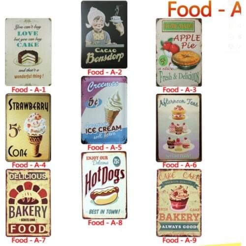 New Metal Posters Fast Food Icecream Metal Tin Pub Bar Sign Vintage Wall Art Metal Plates for Kitchen Room Decoration