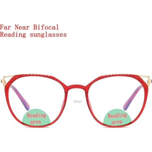 Vintage Transition Sun Photochromic Bifocal Reading Glasses Red Women Adjustable Vision With Multifocal Diopter Sunglasses NX