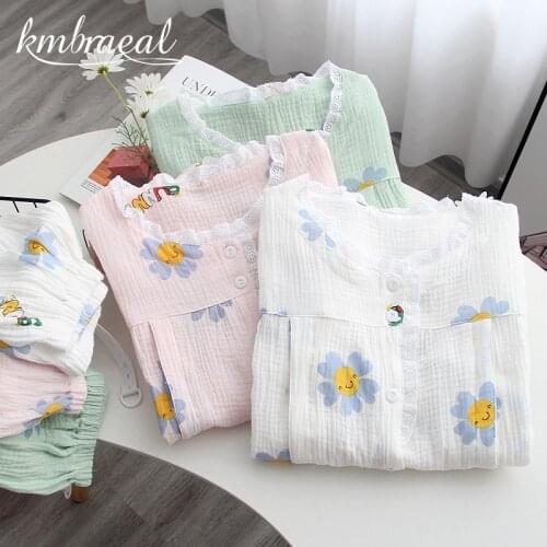 Pure Cotton Maternity Spring and Summer Womens Home Service Pregnant Women Large Breastfeeding Cute Flower Soft Sleepwear Set