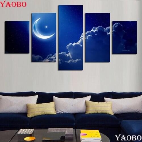 Full Square Drill Diamond Painting Blue Star Moon Landscape Diamond embroidery 5 PCS Needlework 5D Diamond Mosaic Cross Stitch