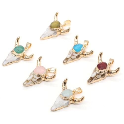 Semi precious stone pendant, ox head shape, ox bone and egg shape for Jewelry Making DIY Necklace Bracelets 26x30mm