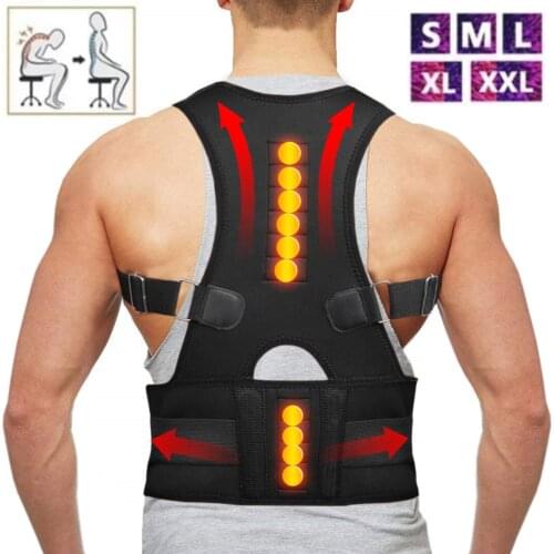 Men Women Adjustable Shoulder Magnetic Belt Lower Back Brace Spine Support Waist Belt Orthopedic Breathable Lumbar Corset