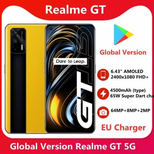 Realme GT Global Version Qualcomm Snapdragon 888 5G 8GB+128GB/12GB+256GB 65W SuperDart Charge 120Hz AMOLED NFC